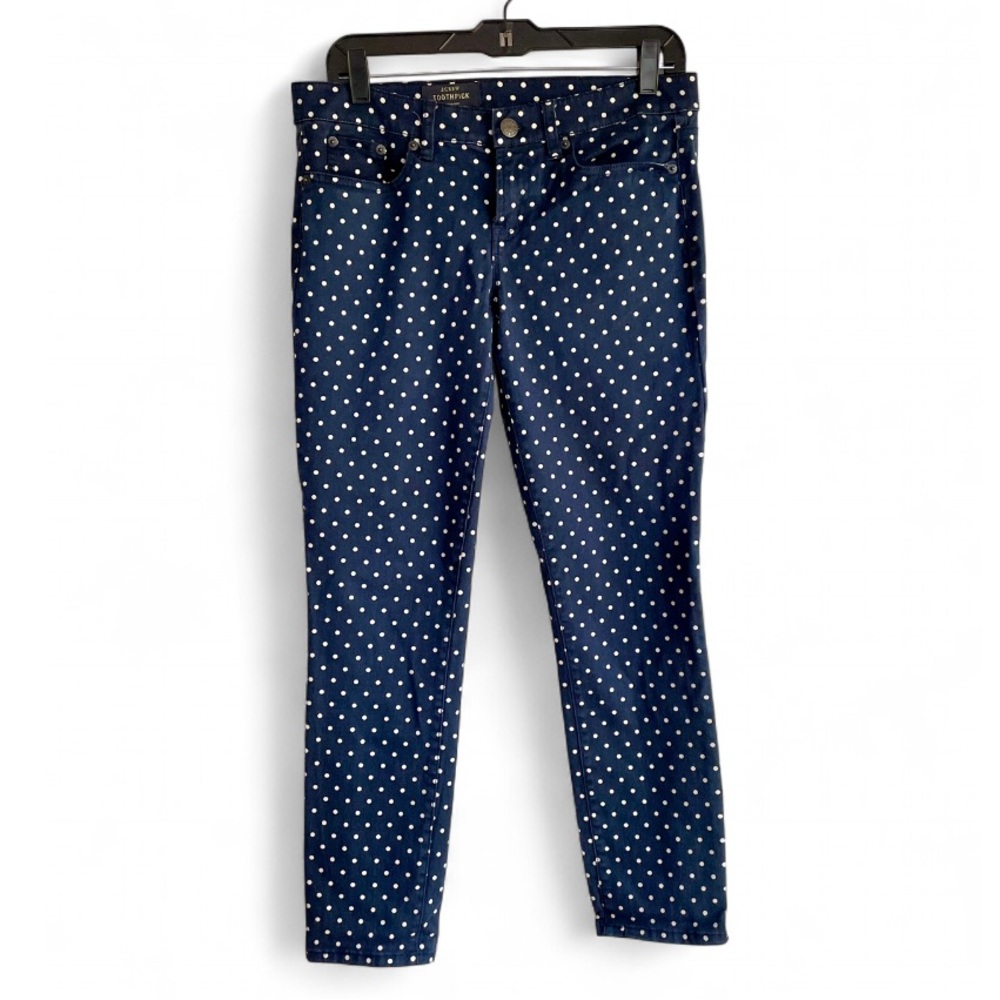 J. Crew Toothpick Navy Blue Polka Dot Skinny Ankle Jeans Size 29